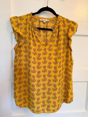 LOFT Yellow Floral Ruffle Sleeve Blouse
